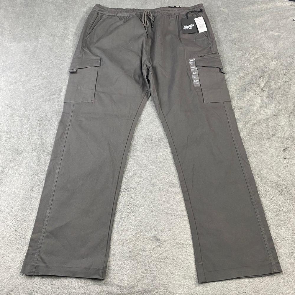 Mens Cargo Pants Brooklyn Cloth XL Straight Leg Woven Grey‎ Raw Hem BPM1064F NWT